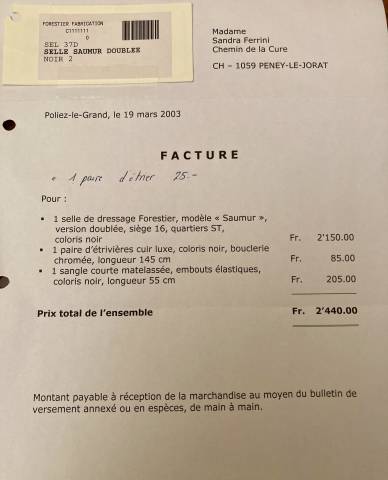 À vendre selle de dressage Forestier modèle "Saumur" - 