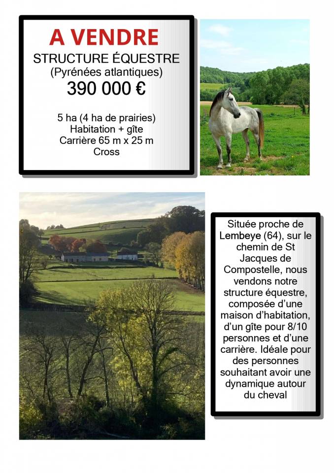 Vente propri&eacute;t&eacute; &eacute;questre avec g&icirc;te, 5ha