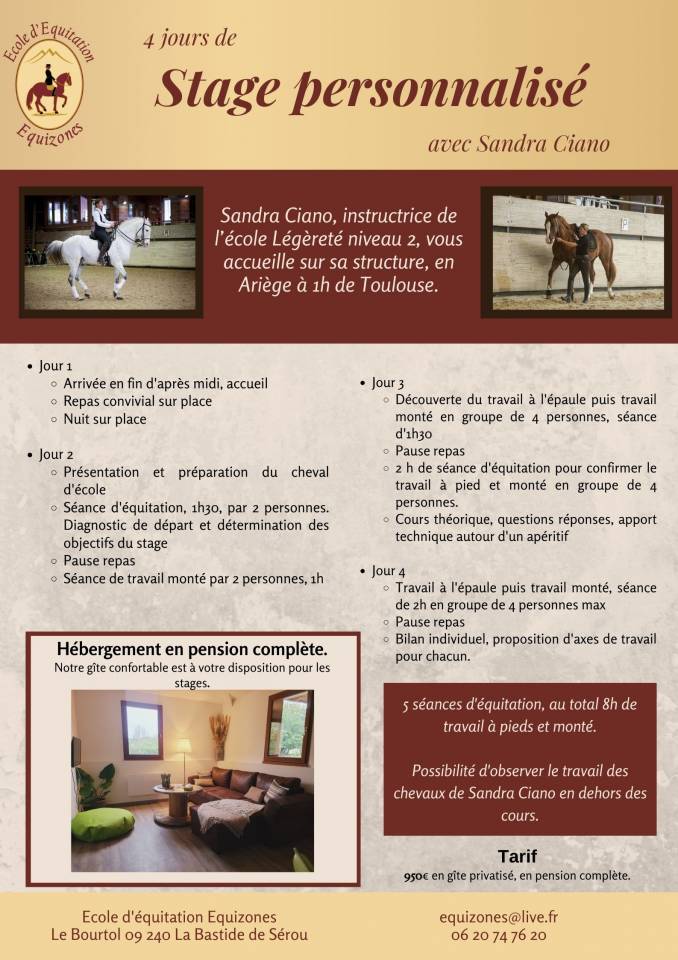 Stage personnalis&eacute; d'&eacute;quitation classique