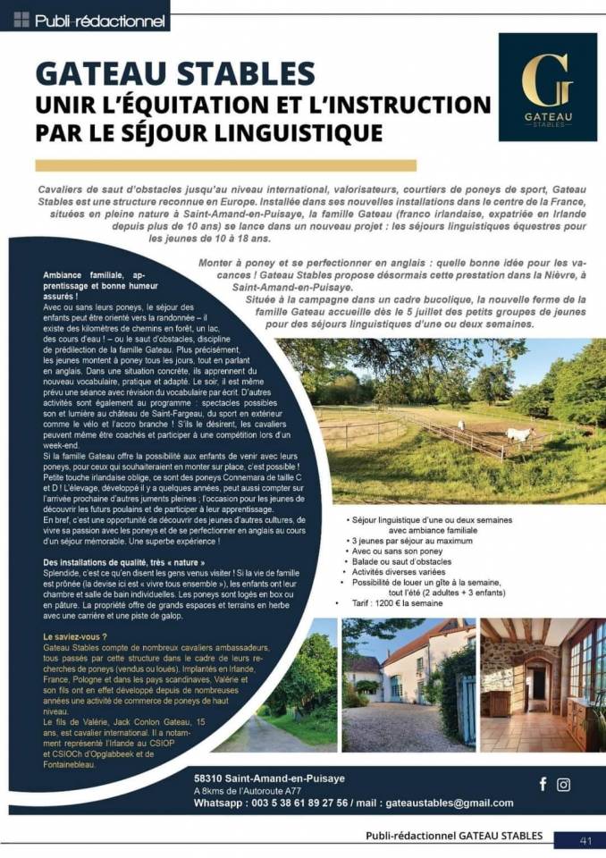 Stages Anglais Poney en France chez les Gateau Stables 