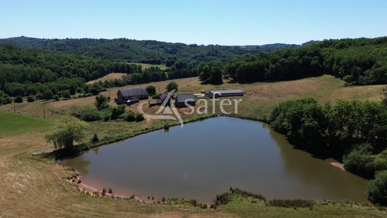 Propriété à rénover sur 60ha avec étang, proche Terrasson
