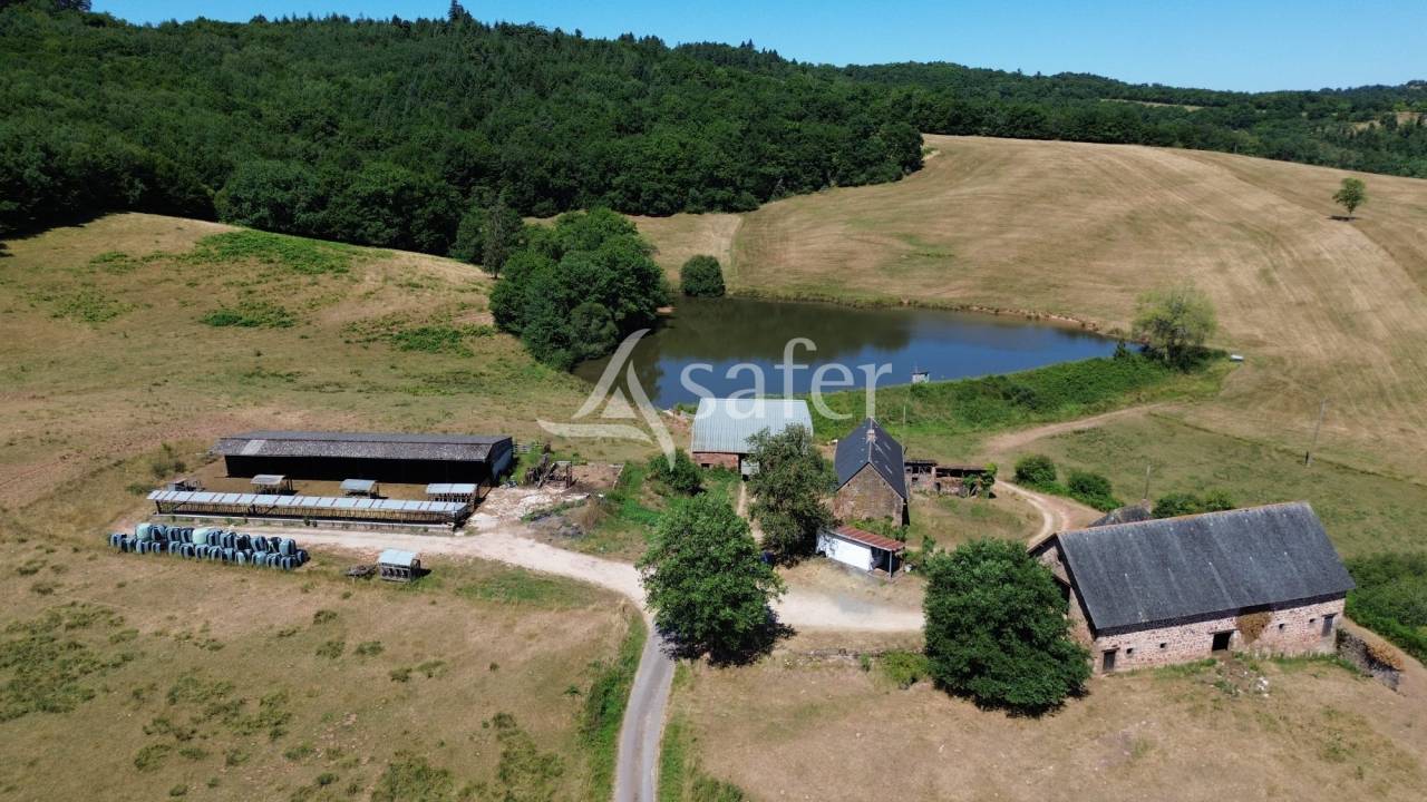 Propriété à rénover sur 60ha avec étang, proche Terrasson